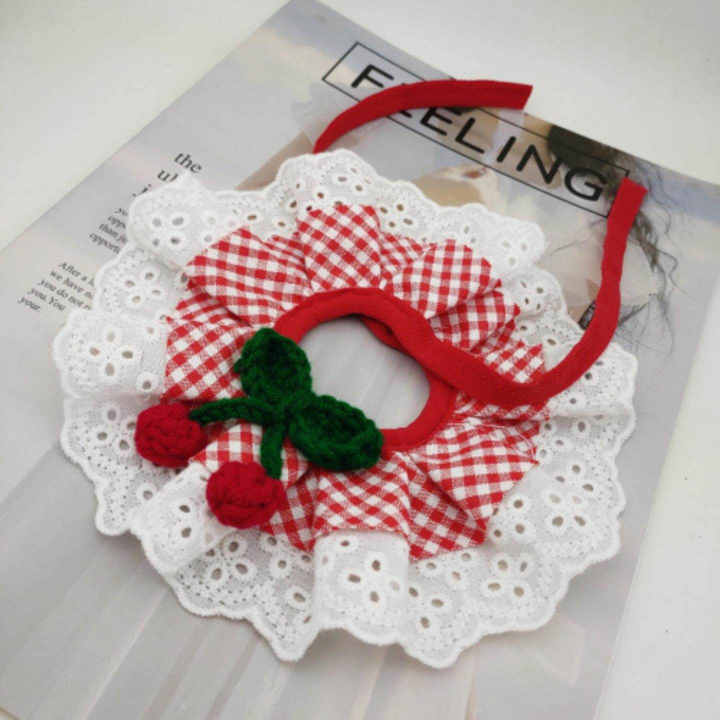 韩版蝴蝶结宠物蕾丝假领花边口水巾格子狗狗饰品猫咪围嘴法牛围巾,淘宝优惠券,粉丝福利购,淘宝优惠卷