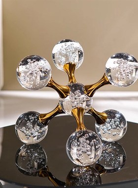 现代轻奢几何十字架金属水晶分子球客厅摆件样板间桌面Y装饰电视