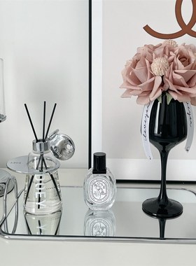 北欧轻奢镜面玻璃收纳托盘水果盘A金属银色简约拍摄道具桌面装饰