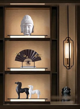 新中式高端禅意创意金属摆件玄关客厅酒柜博古架电视W柜家居装饰