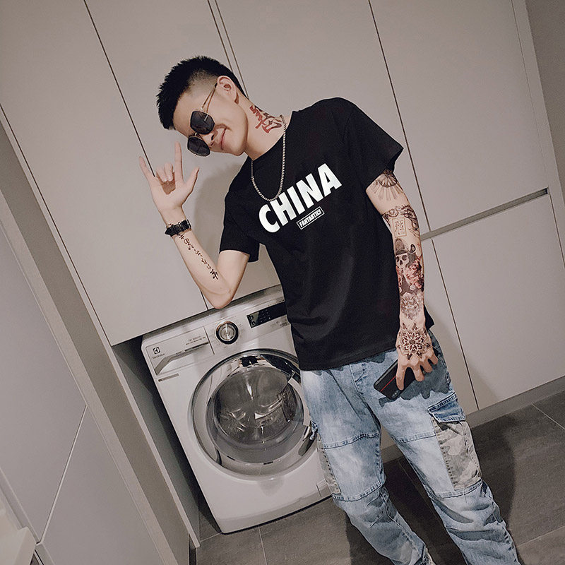 男生纯棉短袖t恤潮牌衣服夏季社会人精神小伙修身半截袖体恤衫男