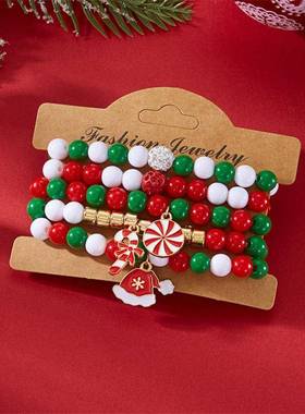 欧美流行手链创意彩色串珠手链字母米珠软陶水晶手链多条叠戴套装