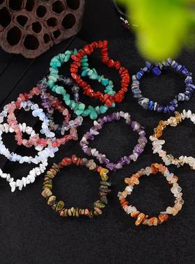 天然水晶碎石条珠手串diy手链饰品配件不规则天然石手链跨境