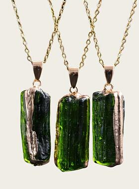 跨境热销透体水晶吊坠仿碧玺不规则圆柱体包边吊坠diy饰品配件