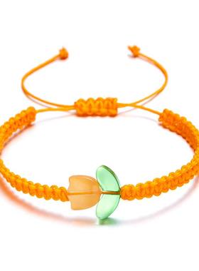 欧美跨境热卖郁金香手工编织红手绳简约小清新手链地摊货源