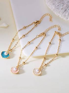 欧美跨境新款贝壳手链时尚简约女式彩色贝壳珠链手链3条套装