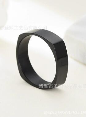 圣熙跨境钛钢情侣戒指方形孔戒个性简约黑色戒指黑色小方戒
