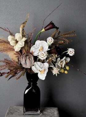 轻奢暗黑色系花艺现代仿真花艺摆件样板房客厅家居软装饰品摆设