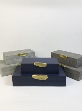 现代家居轻奢软装饰品样板房间卧室化妆台皮质灰色收纳首饰盒摆件