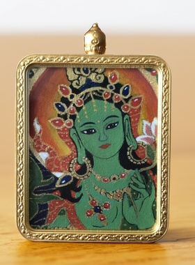 绿度母纯手绘唐卡嘎乌盒吊坠项链顺丰包邮