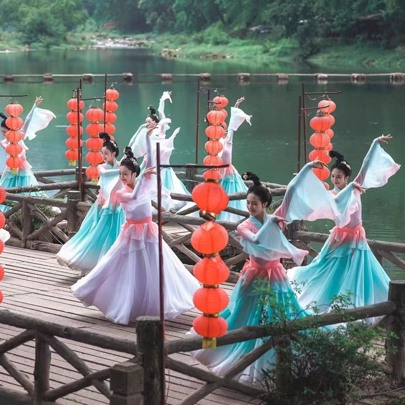 唤鱼清歌汉唐古典舞剧目演出服群舞女艺考飘逸飘仙大摆裙舞蹈服装 - 图0