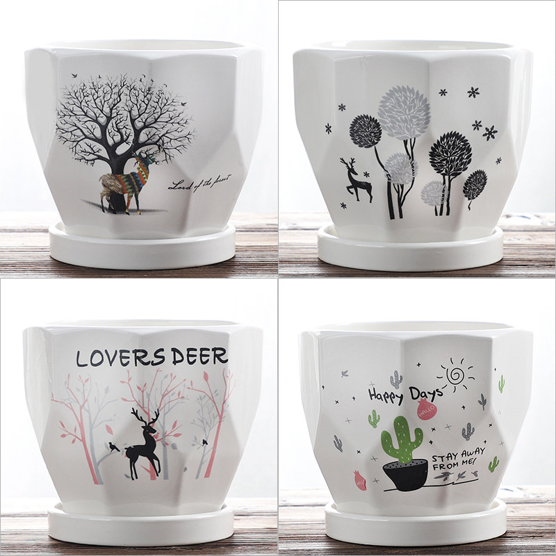 北欧风花盆陶瓷个性创意蝴蝶兰花大号带托盘绿萝特价清仓多肉花盆,淘宝优惠券,粉丝福利购,淘宝优惠卷