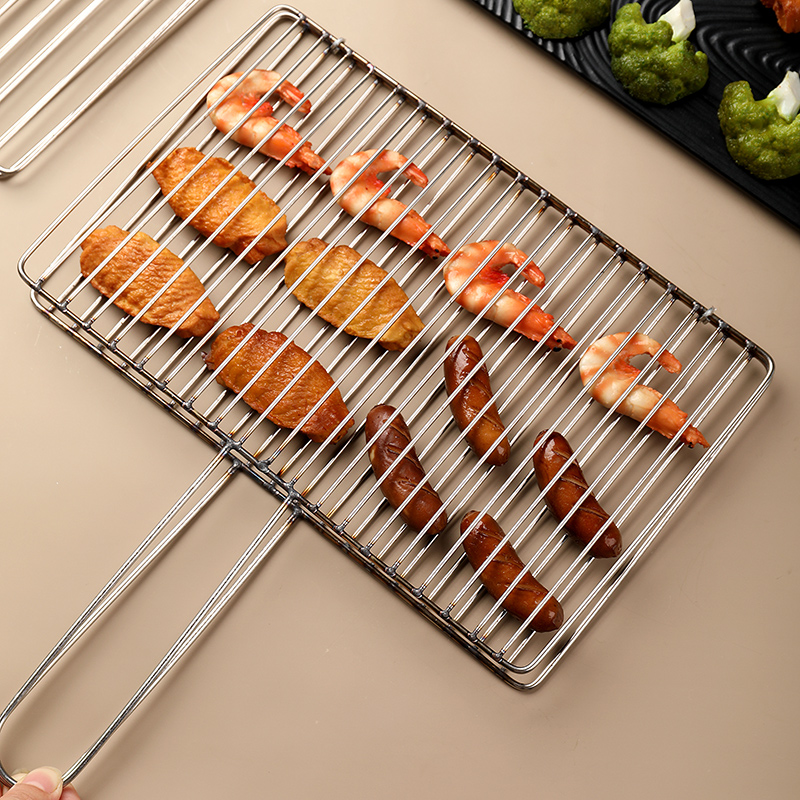烧烤夹子网烤鱼拍子加粗竖条纯不锈钢加密烤网烤蔬菜夹大小号烧烤 - 图3