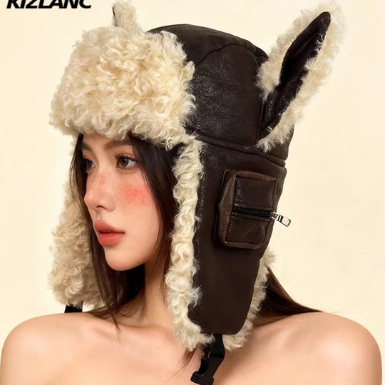 Winter forest style lei feng hat knitted hat for women autumn and winter hat internet celebrity winter thickened sweet warm hat for cold cycling