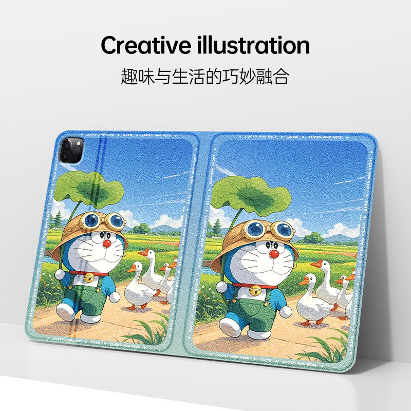 适用苹果ipadair7平板保护套新款mini7女生pro2024防摔ipad11带笔槽10代轻薄air5/6/4创意保护壳6/5哆啦A梦,淘宝优惠券,粉丝福利购,淘宝优惠卷