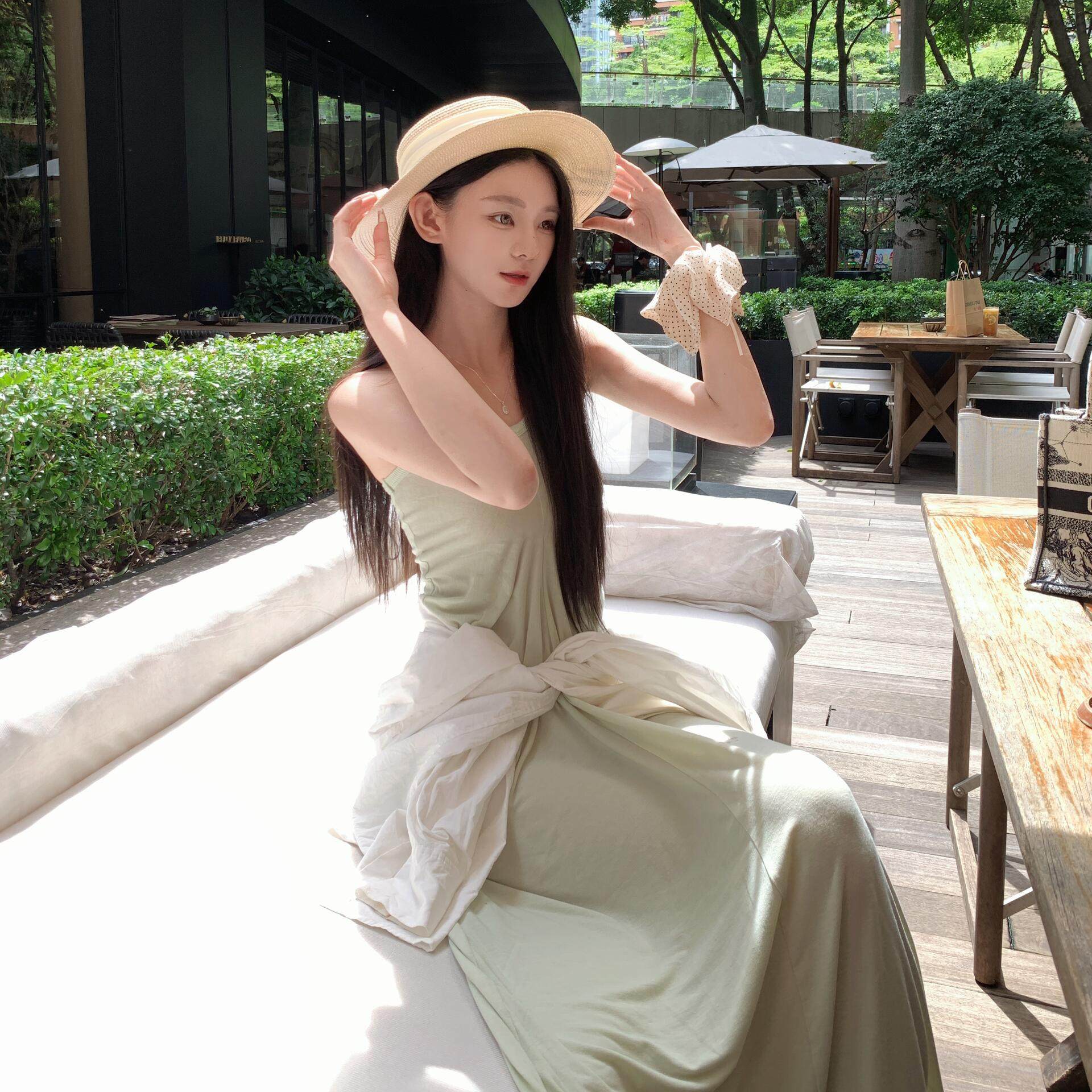 GN高级法式名媛风编织草帽女夏季遮阳防晒海边度假平顶礼帽显脸小