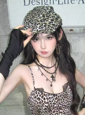 GN美式复古辣妹豹纹前进帽y2k