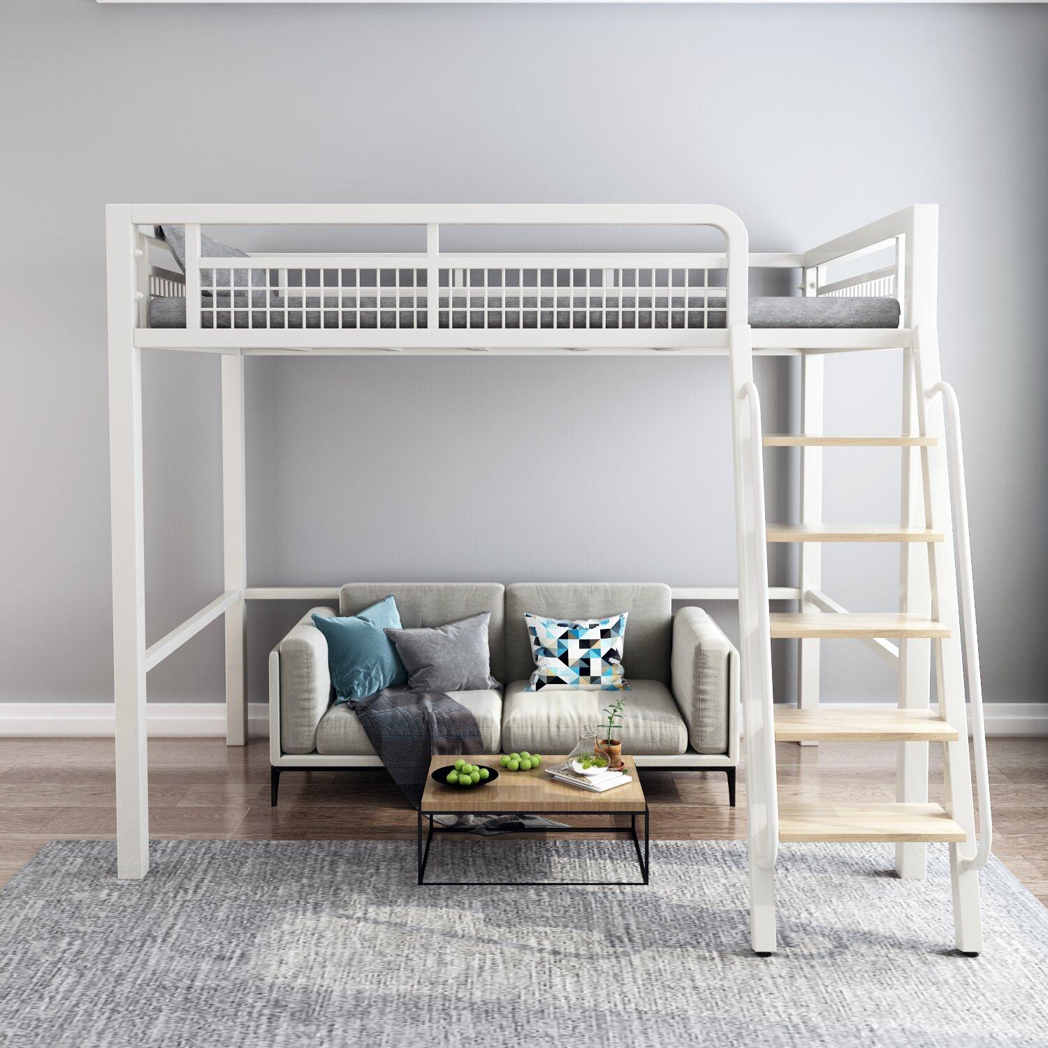 北欧铁艺高架床上床下桌多功能小户型阁楼床黑白色单双层金属定制,淘宝优惠券,粉丝福利购,淘宝优惠卷