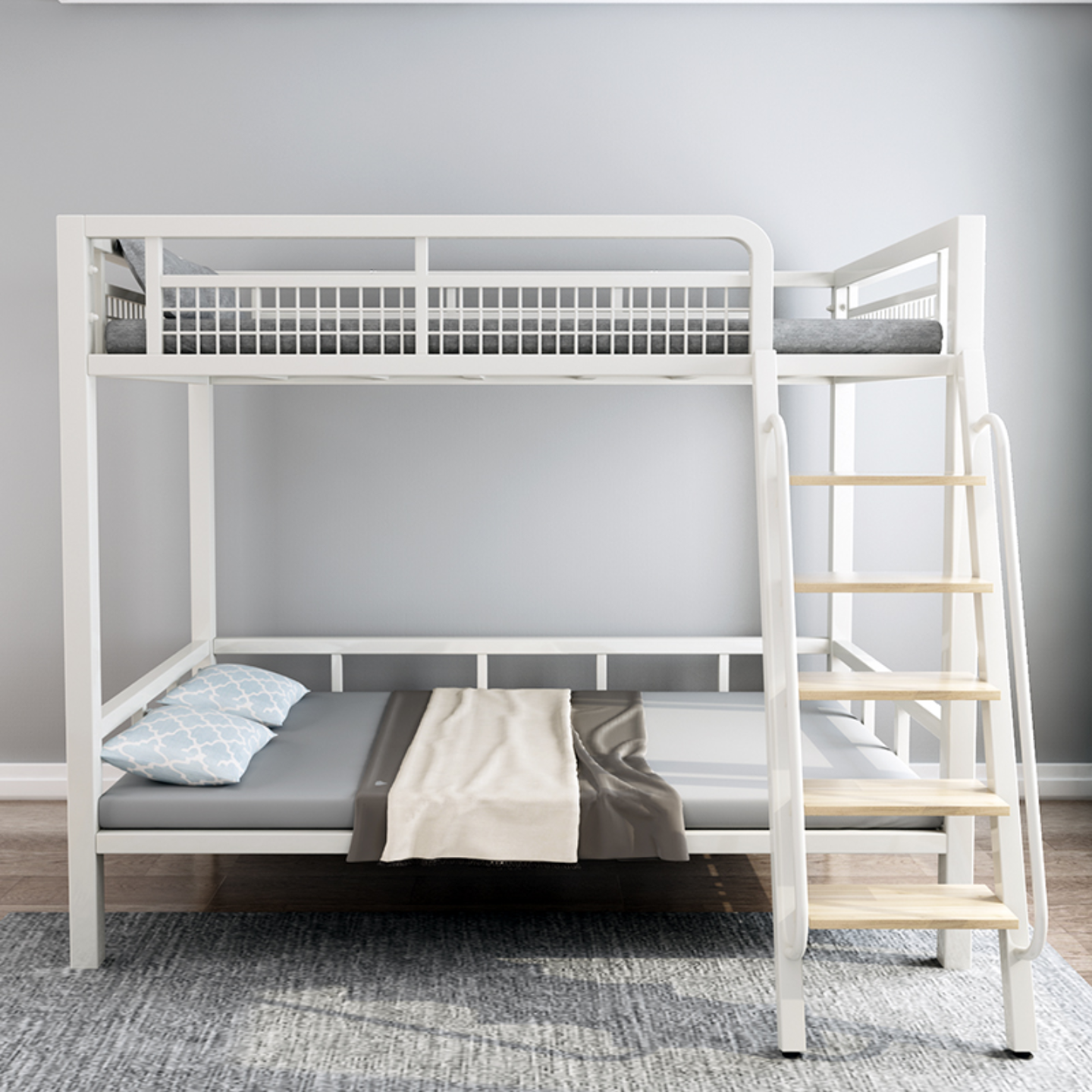 北欧铁艺高架床上床下桌多功能小户型阁楼床黑白色单双层金属定制,淘宝优惠券,粉丝福利购,淘宝优惠卷