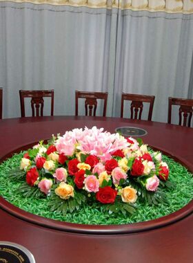 酒店大圆桌中间装饰花草垫转盘摆