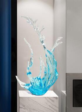 样板间别墅客厅玄关水花摆件招财透明树脂雕塑大办公室软装工艺品