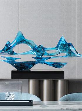 新中式售楼处酒店走廊假山雕塑客厅玄关电视柜摆件透明树脂装饰品