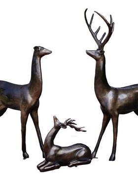 户外卡通仿铜鹿摆件玻璃钢园林景观雕塑庭院商场产品美陈装饰小品