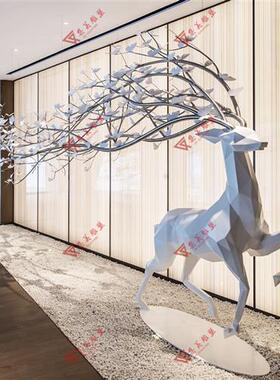 不锈钢几何切面长角尾鹿雕塑定制售楼部酒店大堂足浴会所KTV摆件