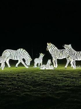仿真发光斑马玻璃钢雕塑景区动物园美陈装饰大型户外园林景观摆件