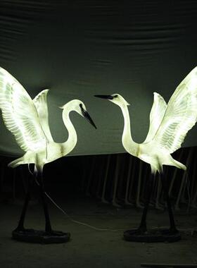 户外可发光白鹭雕塑玻璃钢园林水景装饰美陈庭院草坪仿真鸟类摆件