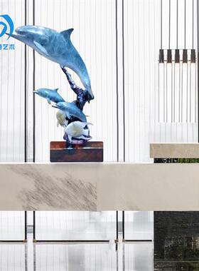 欧式铸铜工艺品海豚雕塑酒柜装饰品户外水景庭院园林景观动物摆件