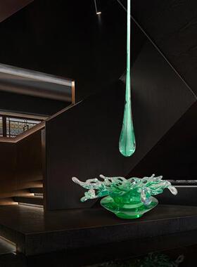 现代大厅悬挂装置水滴吊饰玄关装饰透明树脂落地浪花摆件客厅雕塑