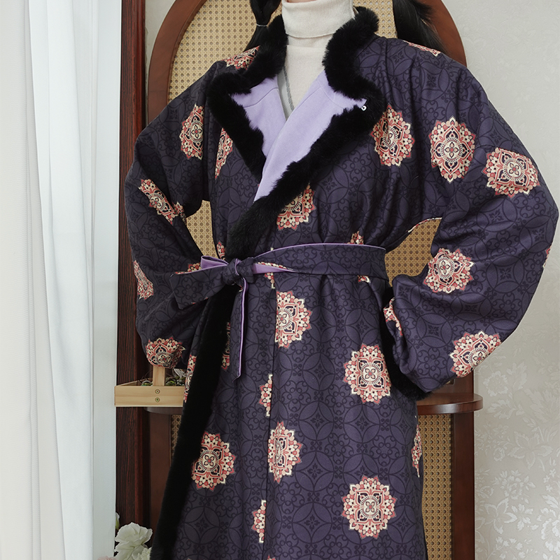 兰亭序【揽芳华】唐制汉服元素圆领袍毛呢大衣双色印花日常冬款 - 图1