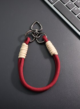 两用酒红绳双环手腕绳钥匙扣爱心弹开扣手机挂件配绳工牌卡套挂绳