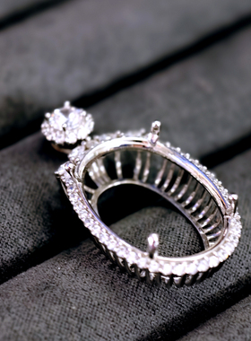 【镶口：18X25mm】项链空托S925纯银镀18K白金吊坠项坠女王简约风