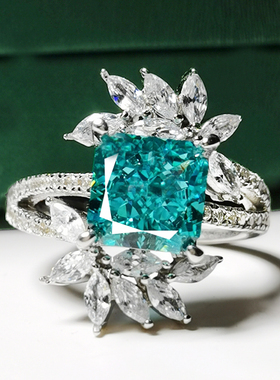 帕拉伊巴戒指重工豪镶美国进口高碳钻925纯银镀白金戒指食指活口