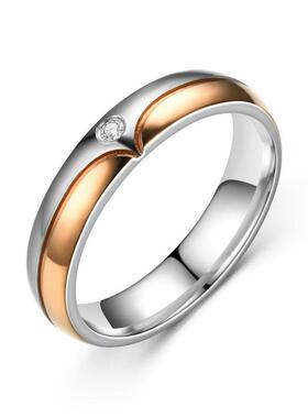 跨境欧美简约圣熙个性简约不锈钢创意镶钻情侣戒指首饰人字一颗钻