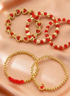 跨境新款情人节配饰外贸热销创意设计红色爱心水晶串珠手链套装