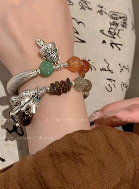 民族风天然石串珠新中式复古手链藏式古着手串轻奢小众手饰品女款