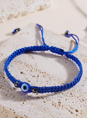 跨境速卖通新款百搭眼睛恶魔之眼圆珠蜡绳手工编织可调节手链