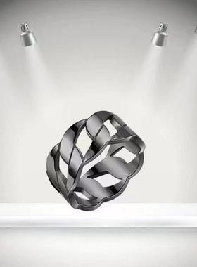 跨境欧美简约圣熙不掉色链条设计不锈钢戒指首饰8mm镂空链条戒指