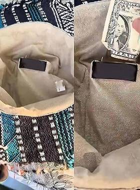 拼布五彩蘑菇麻帽带隐藏口袋软呢帽沙滩棉麻拼布太阳渔夫帽