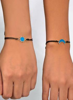 夜光日月星闺蜜手链3人好朋友永恒友谊见证信物学生情侣手绳