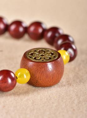 小叶紫檀手串镶嵌黄杨木镂空梅花背云时尚中国风复古手链女饰品