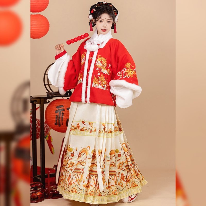 2024新年衣服女童中式复古国风马面裙女宝拜年服冬龙年母女过年服 - 图1