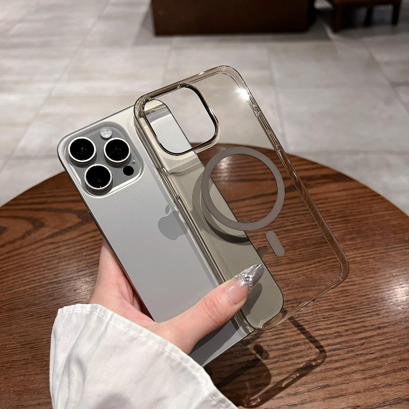 很薄不变色钛灰色透明磁吸硬壳iphone15pro手机壳适用苹果14proMax无线充电13新款15plus防摔12保护套男女11