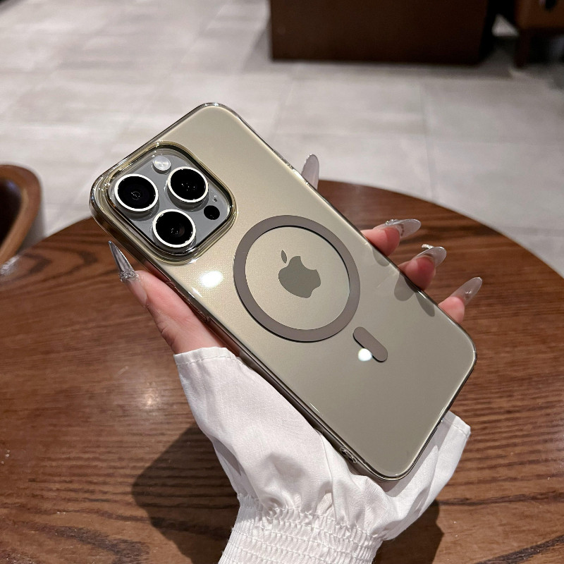 很薄不变色钛灰色透明磁吸硬壳iphone15pro手机壳适用苹果14proMax无线充电13新款15plus防摔12保护套男女11