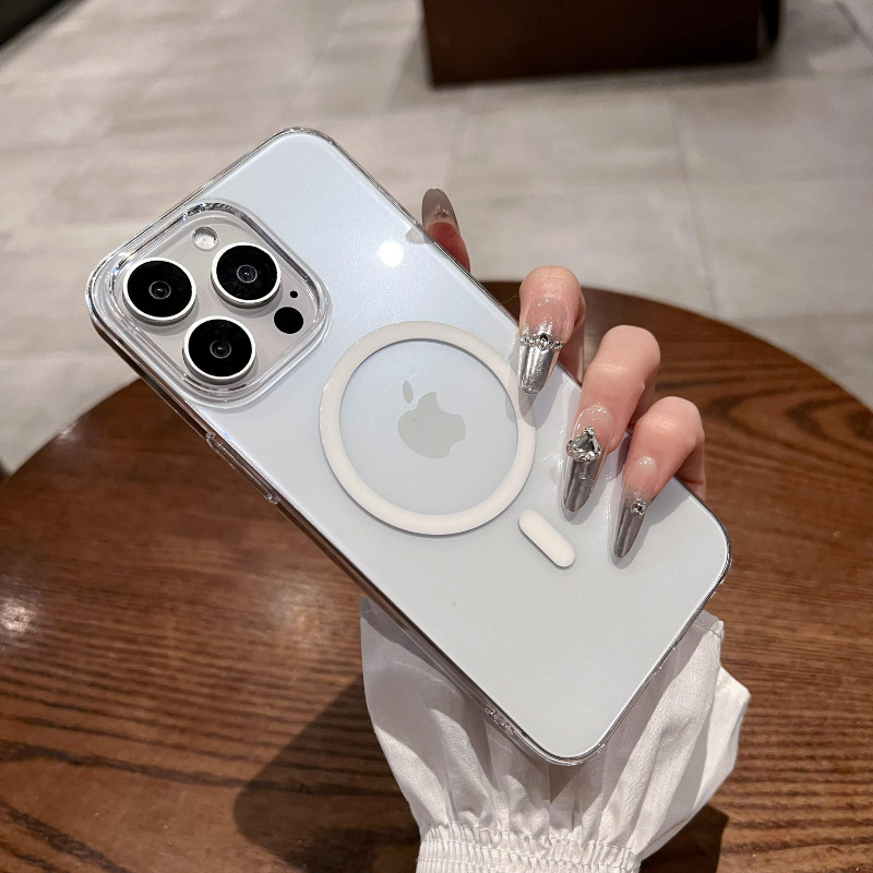 很薄不变色钛灰色透明磁吸硬壳iphone15pro手机壳适用苹果14proMax无线充电13新款15plus防摔12保护套男女11