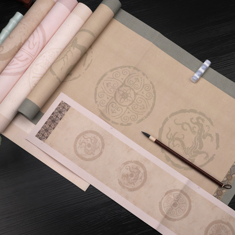 鸿猷文房宋锦瓦当对联4五/七言四尺对开文房小楹联书法作品纸学生毛笔字考试考级比赛专用蜡染微喷半生熟宣纸 - 图1