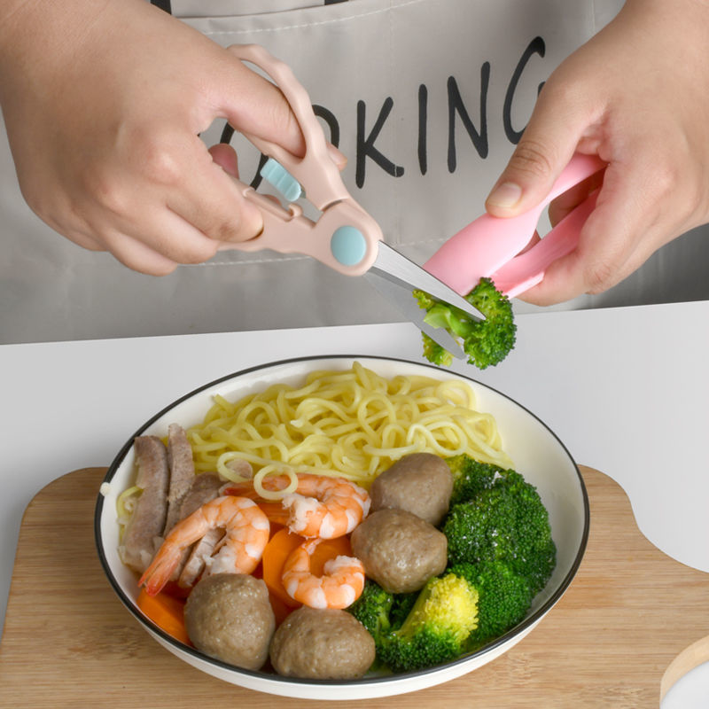 儿童辅食剪刀宝宝专用不锈钢家用外便携食物夹剪菜肉辅食刀具套装 - 图2